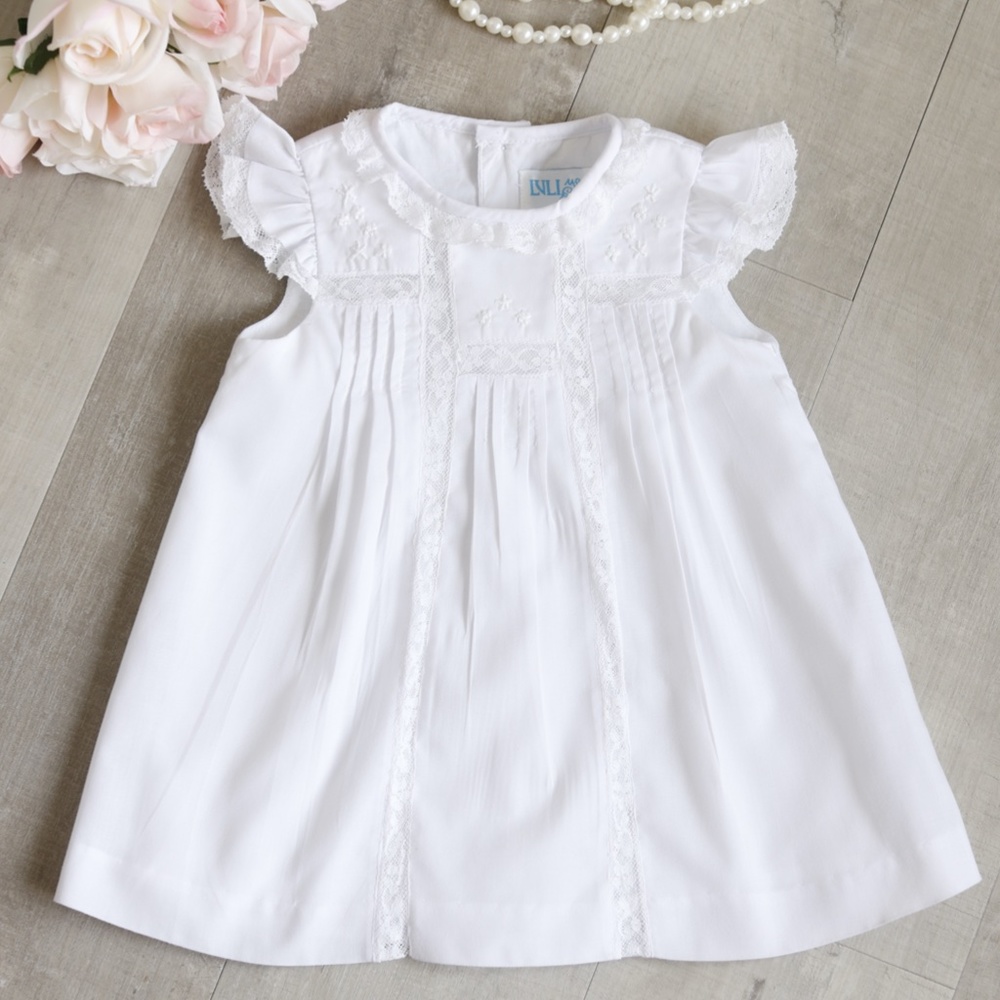 White Heirloom Dress & Bloomer Set Size 3/6 Months Pin Tucks Lace Inlay NWT